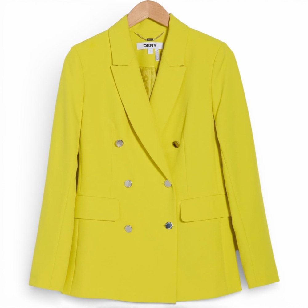 DKNY Classic Double Breasted Blazer in Acid Yellow